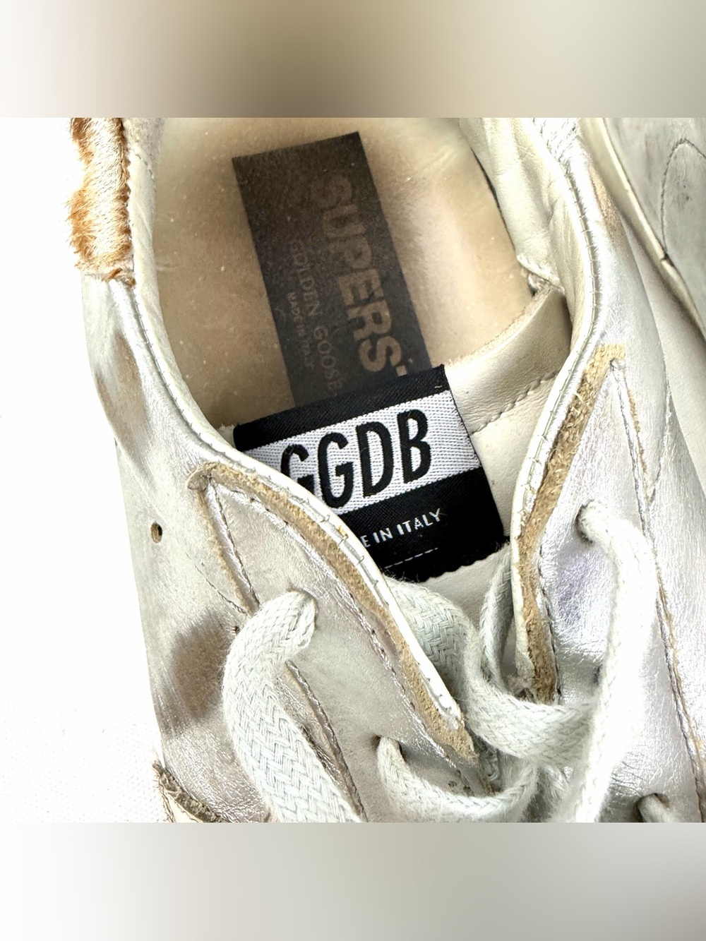 Golden Goose Superstar Sneakers White Silver Calf Hair Size 40 - Picture 5 of 10